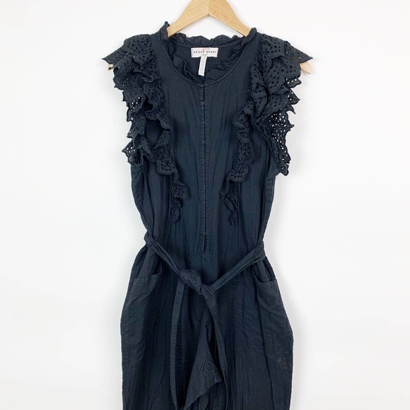 Apiece Apart Women's Limon Eyelet Ruffle Black Jumpsuit 10 - Picture 3 of 9